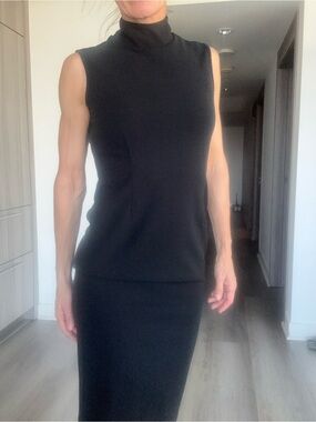 Sleeveless Black Midi Dress with Mock Neck